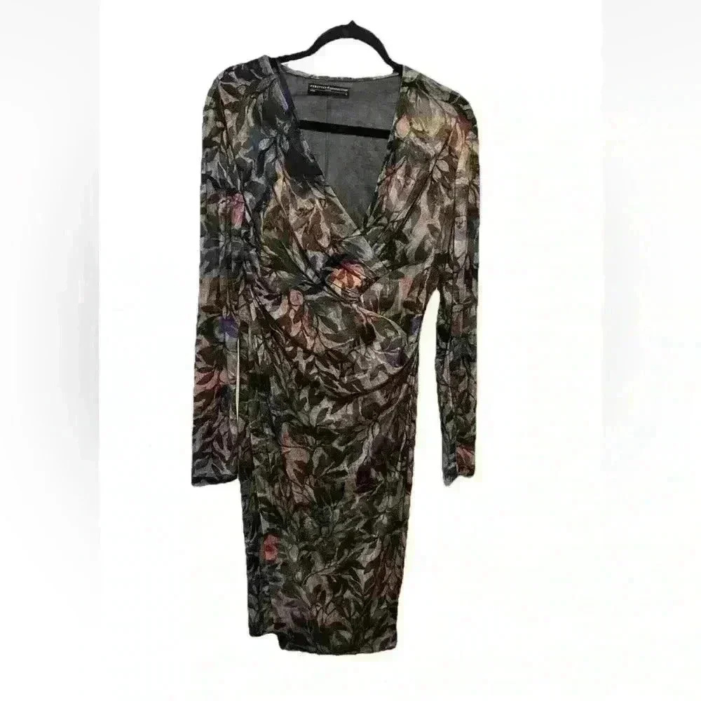 Peruvian Connection Faux Wrap Autumn Leaf Printed Dress Size M Soft Boho Chic